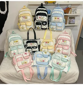 Sac à dos d'école transparent à pois de style doux japonais multicolore tendance