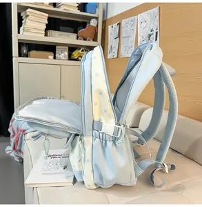 Sac à dos scolaire à pois bleu clair mignon sac de jour décontracté pour jeunes ados