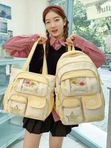 Sac à Dos en Toile à Pois Style Ins Japonais Sac Ita Transparent Joli Sac d'École d'Étudiant Sac de Loisirs à Poches Multiples