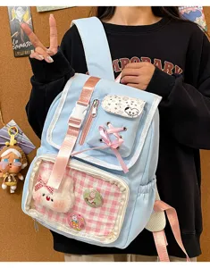 Cute Japanese ita backpack for students, casual daily daypack with transparent window.