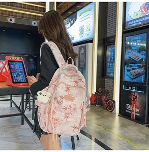 2025 New Chinese Style Bamboo Leaf Print Backpack Student Large Capacity Travel Daypack