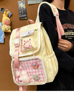 Cute Japanese ita backpack for students, sweet pink bows, transparent window, casual dual-shoulder bag