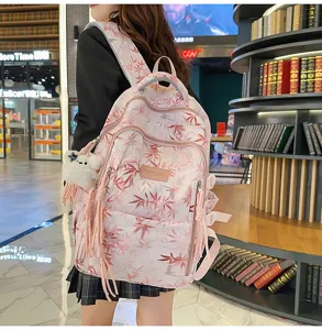 Stylish large capacity floral print school backpack for students, travel and daily use.
