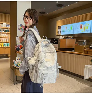 2025 New Chinese bamboo leaf print backpack, large capacity student casual travel school bag