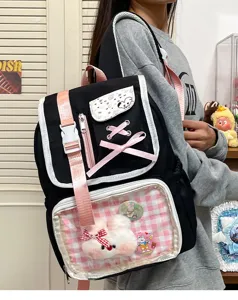 Kawaii Japanese ita bag student backpack cute black schoolbag with clear display window