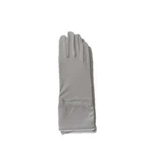 Grey ice silk sunscreen gloves detail, UPF50+ UV protection full finger design for summer outdoor.
