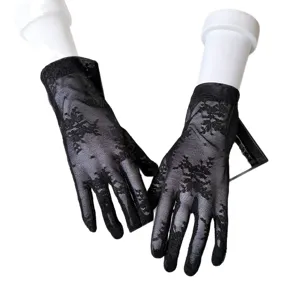 Women summer black lace sun protection gloves short breathable mesh floral fashion gloves.