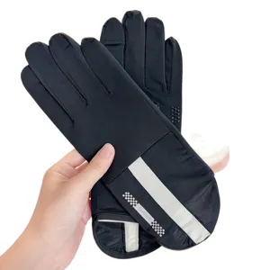 Summer sun protection touchscreen gloves, breathable black fabric for outdoor cycling and driving.
