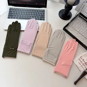 Ice silk sun protection gloves for women, UV block full finger outdoor driving summer wear.