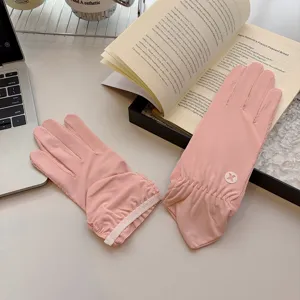 Summer ice silk sun protection gloves for women, pink driving cycling touch screen anti-UV.