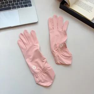 Pink ice silk sun protection gloves for women outdoor driving touch screen summer sleeves.