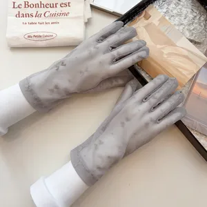 Sheer mesh lace sun protection short gloves for women summer driving outdoor style.