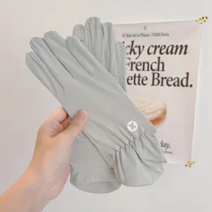 Summer ice silk sunscreen gloves for women, lightweight grey driving and cycling touch screen.