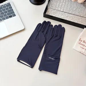 UPF50+ ice silk sun protection gloves for women, summer outdoor UV blocking touch screen design.