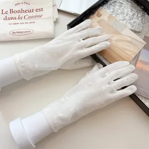 Women white mesh lace sun protection gloves short thin breathable summer driving gloves