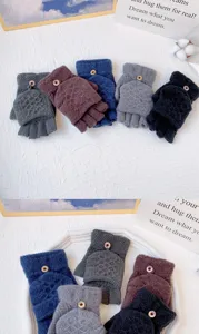 Herren Winter Halbfinger Convertible Strick Handschuhe Einfarbig Warme Handschuhe
