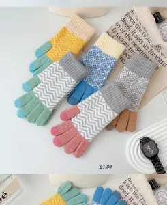 Women winter warm knitted gloves touchscreen thermal multi color striped split finger
