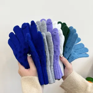 Women Winter Warm Knitted Touchscreen Gloves Solid Color Fleece Lined Outdoor Mittens