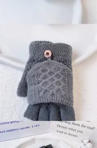 Herren Winter warme gestrickte halbfingerhandschuhe einfarbig dicke thermische fäustlinge