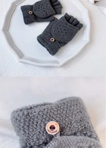 Herren Winter Strick Halbfinger Klappkappe warme Handschuhe Detailansicht dickes Design.