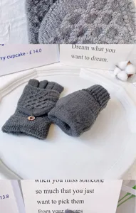 Herren Winter warm gestrickte halbfingerhandschuhe dicke einfarbige thermische fausthandschuhe