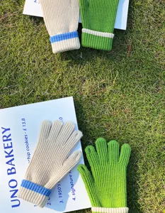 Guantes de punto cálidos de invierno para mujer mitones gruesos de color sólido táctiles