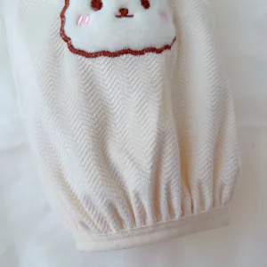 Cozy fleece sleeve covers with cute bear embroidery, winter anti-fouling long cuff protectors.