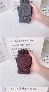 Herren Winter gestrickte Halbfinger konvertierbare warme Handschuhe dicke Wollfäustlinge.
