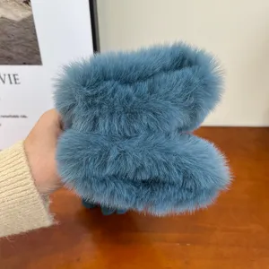 Women plush fluffy winter warm gloves soft cozy blue fleece lined fingerless daily outdoor wear