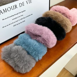 Cozy thick plush winter gloves in assorted colors, soft warm fleece lining for cold weather.