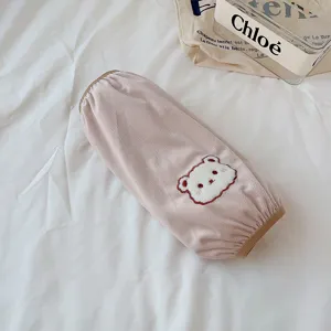 Winter warm fleece sleeve covers with cute bear embroidery, anti-dirty long sleeve protectors.