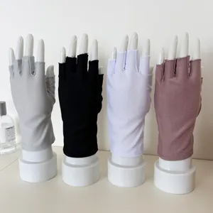 Women Sun Protection Gloves Half Finger Thin Breathable Spandex Solid Color Outdoor Driving UV Protection Gloves