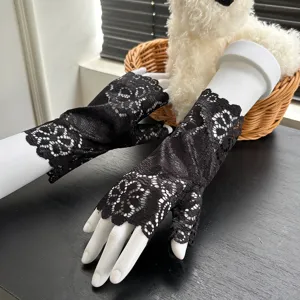 Black lace fingerless gloves for women summer breathable dance performance party wear stylish