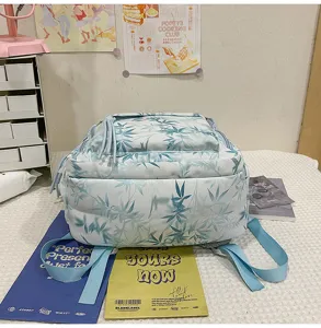 2025 new chinese style bamboo leaf printed backpack for students multi pocket casual bag
