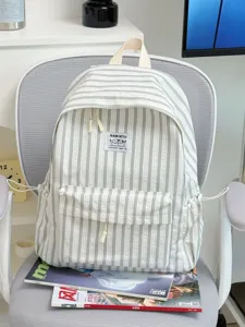 Japanese style fresh striped backpack large capacity casual school bag for daily use.