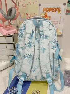 2025 new Chinese bamboo leaf print backpack, large capacity student school bag with multi pockets.
