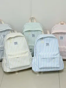 Japanese style minimalist striped backpack, large capacity casual student school bag.