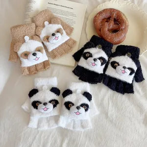 Cute plush animal half finger gloves for kids winter warm thick cute puppy design daily wear