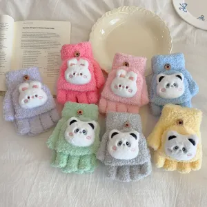 Guantes de peluche de medio dedo para niños, mitones de animales de invierno cálidos.