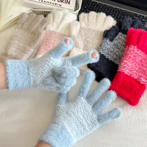 Koreanische wellenförmige flauschige Kunst-Nerz Winterhandschuhe Damen warm dicker Touchscreen.