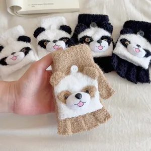 Cute cartoon animal plush half-finger gloves winter warm cozy student fingerless gloves