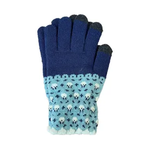 Women winter warm knitted gloves touchscreen five finger thick thermal blue thermal gear