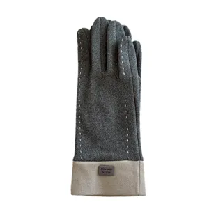 Women's thermal winter touch screen gloves, gray and beige contrast color design. Stylish.