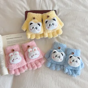 Guantes de felpa de medio dedo para niños, mitones de invierno cálidos de forro polar.