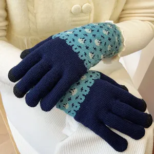 Women winter warm knit gloves touchscreen five-finger thick thermal gloves stylish