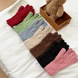 Women's warm knitted gloves multi-color winter thermal thick stretch knit gloves detail view
