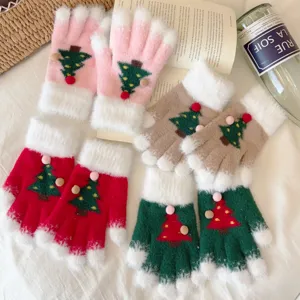Christmas touch screen knitted gloves thick warm fuzzy winter gloves family matching set