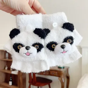 Cute plush half-finger winter gloves with adorable animal face, warm and cozy for kids.