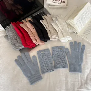 Winter touch screen knitted gloves set fashion hollow warm thermal gloves women accessories