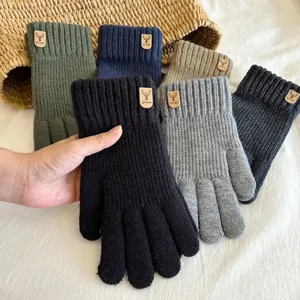 Men knitted touch screen warm gloves autumn winter solid color thermal full finger